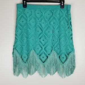 WRANGLER Fringed Diamond Lace Mini Skirt Sz M